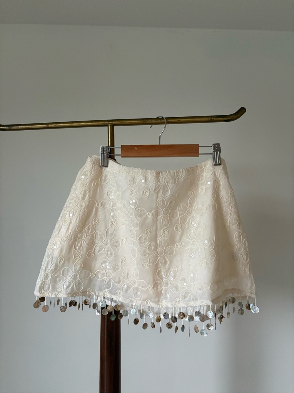 Princess Polly Sequin Skort with Shell Hem in Cream
